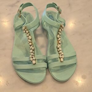 Stylish Aqua Sandals with Beaded Detail